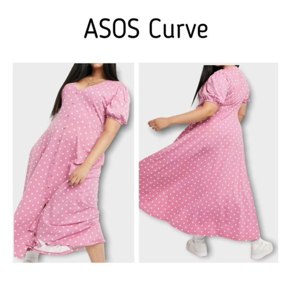 ASOS Curve Pink and White Polka Dot Dress